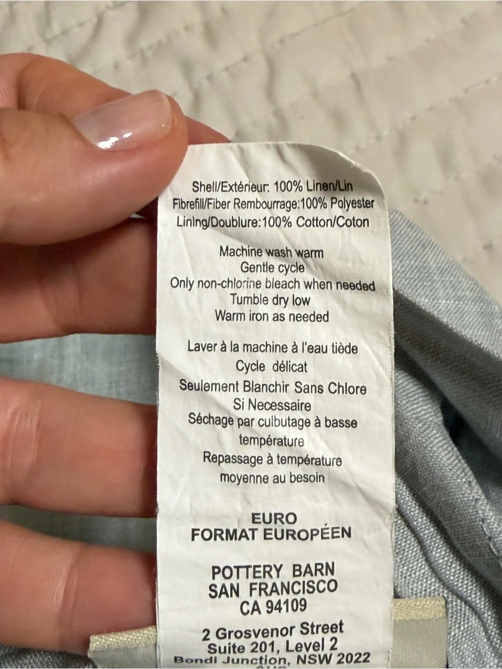 Pottery Barn Belgian Flax Linen Diamond Quilted Euro Shams Set of 3 Mineral Blue